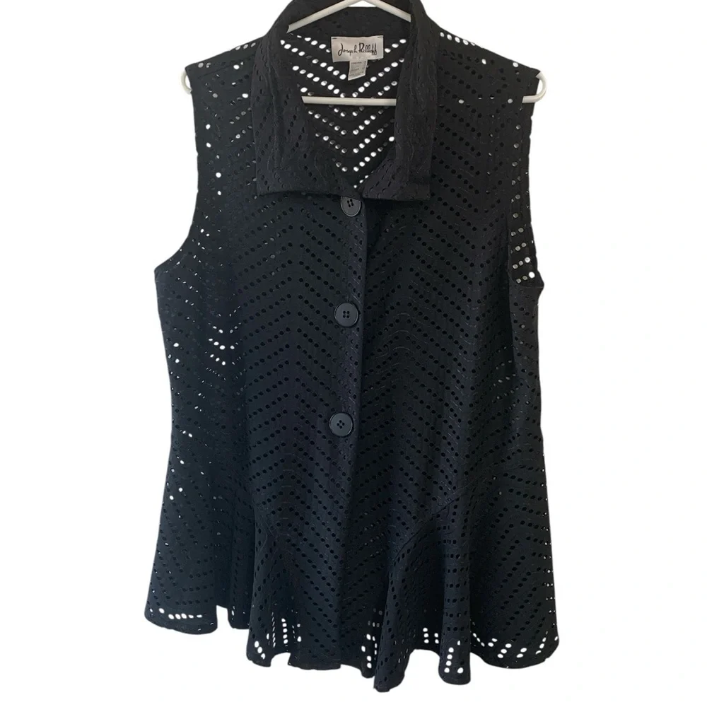 Joseph Ribkoff Black Resort Wear Sleeveless Top, Structured Collar ,Stretch - Picture 3 of 10